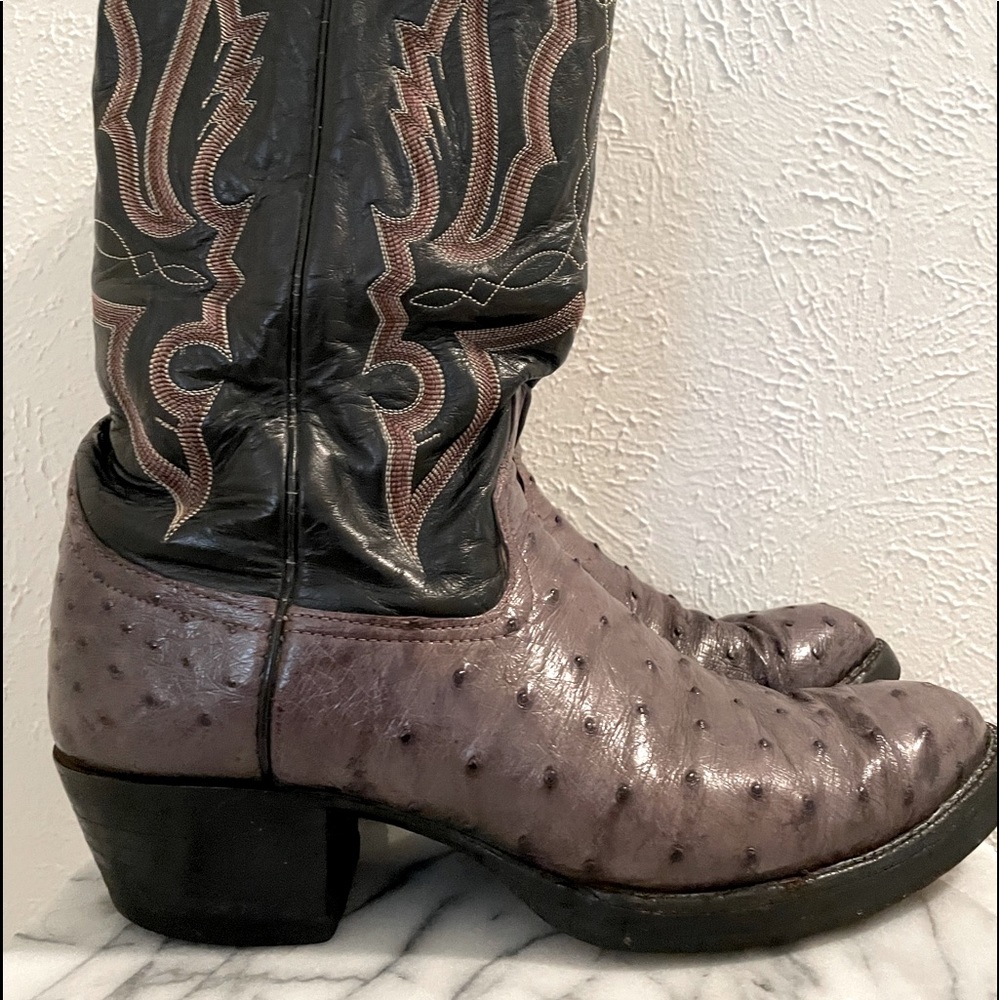 Larry Mahan Grey Full Quill Ostrich Boots